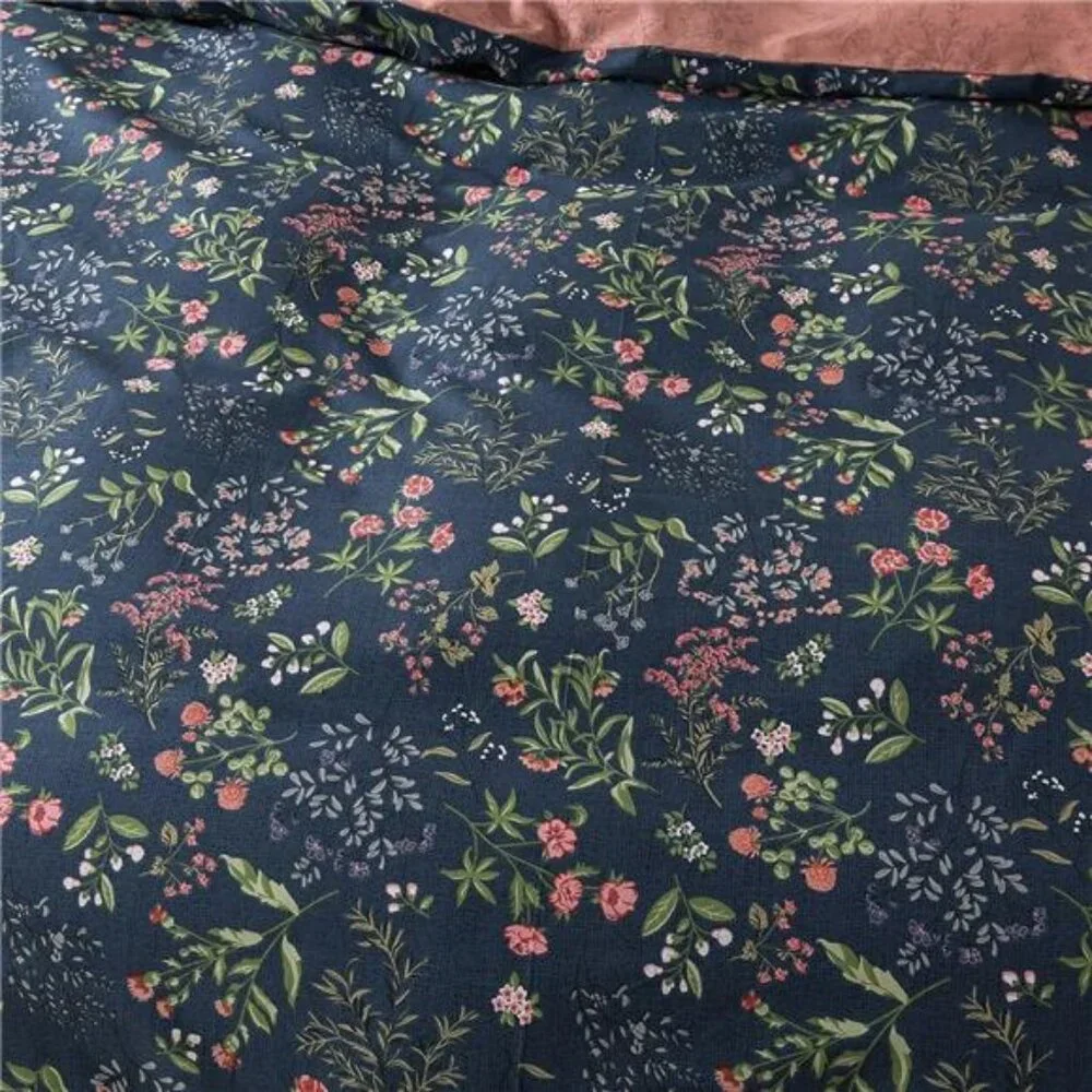 NEW Anthro Blue Floral Cotton Boho King Queen Full Size Bedding Duvet & Sham Set